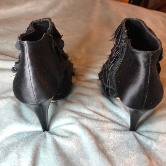 BCBGMaxAzria Black Satin Ruffled Booties - Picture 3 of 8
